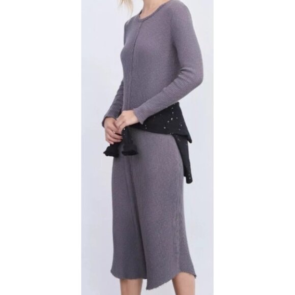 New Anthropologie T.La Sasha Ribbed Dress Womens 1X Graphite Grey Ribbed Long - Picture 1 of 9